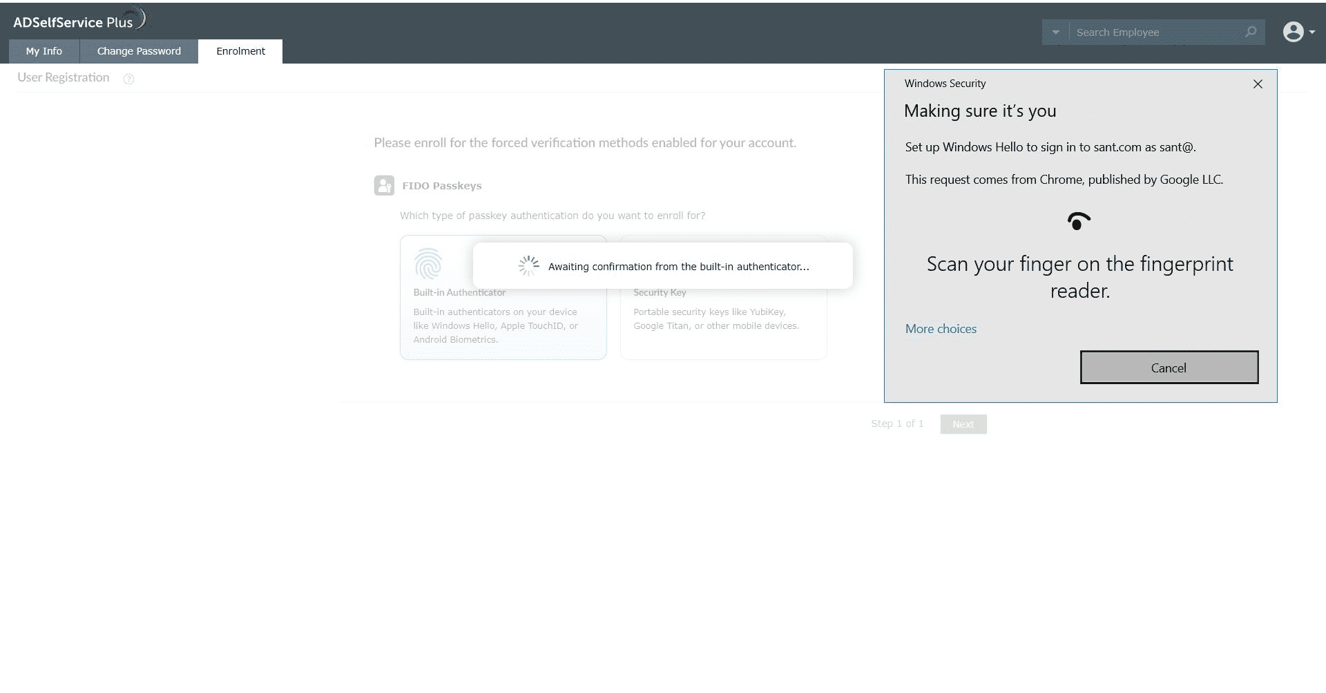 Inscription pour les clés FIDO Passkeys d'ADSelfService