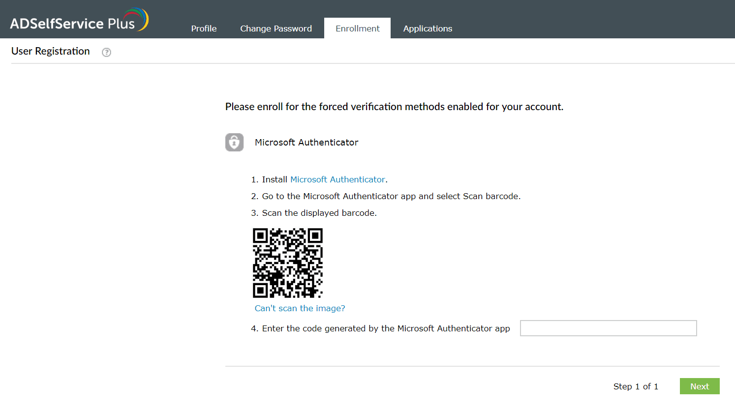 Inscription à l'authentificateur Microsoft d'ADSelfService Plus