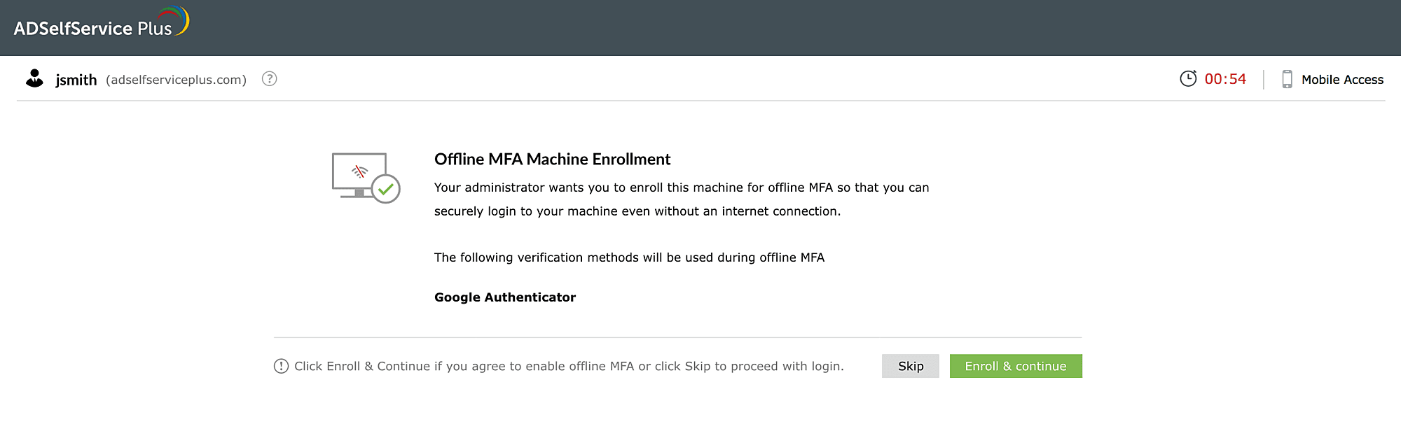 Inscription pour la MFA hors ligne dans ADSelfService Plus