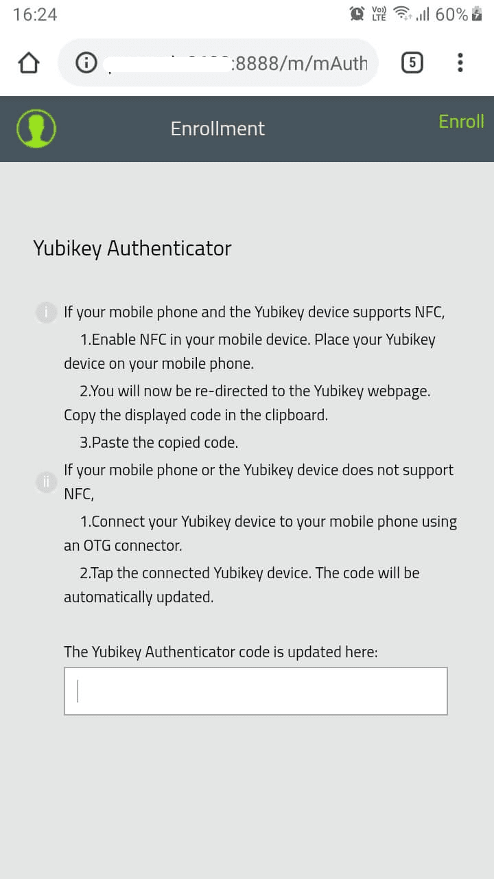 Inscription à YubiKey OTP d'ADSelfService Plus