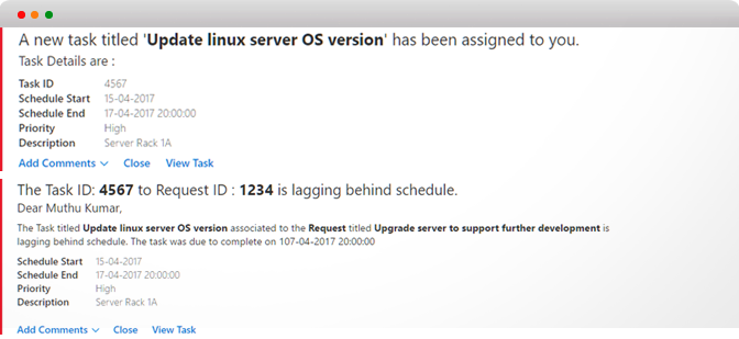 Actionable messages for Outlook & Office 365 - Technician actions on tasks