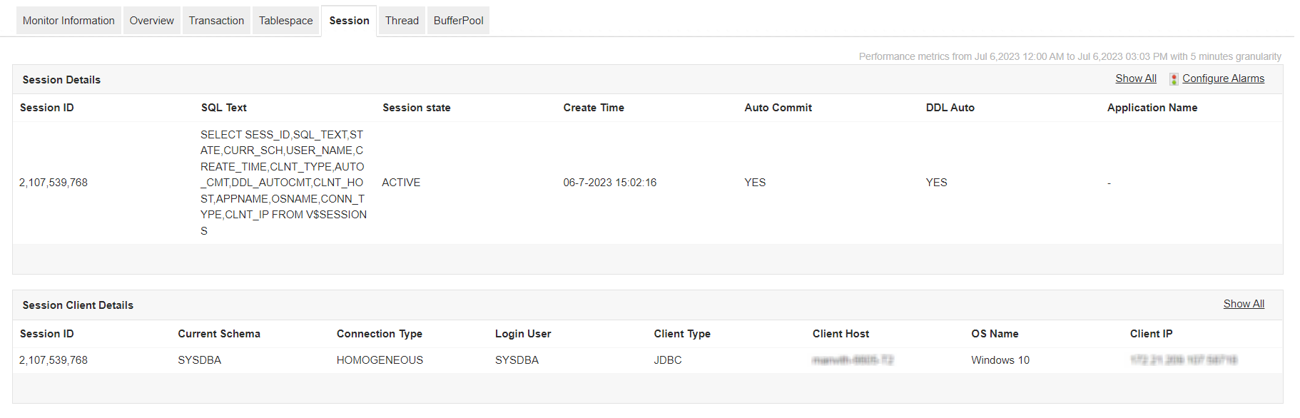 Dameng Database Sessions