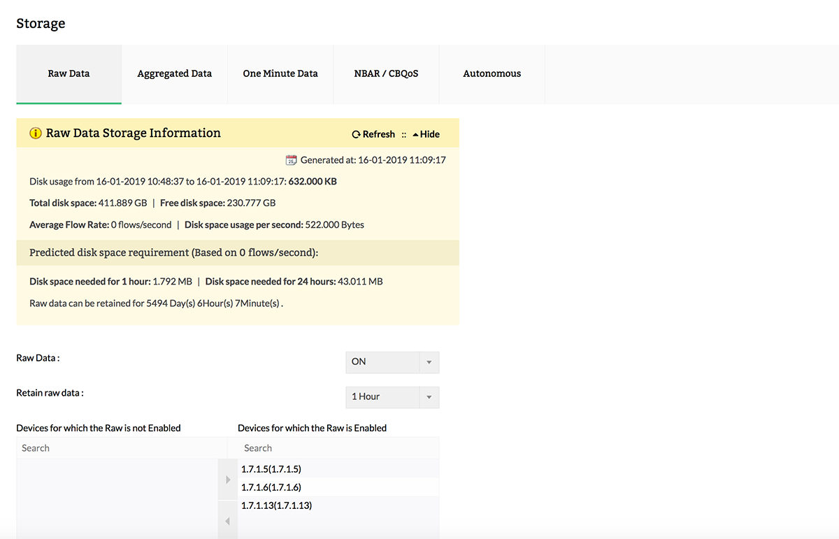 Prévision de la période de rétention des données brutes