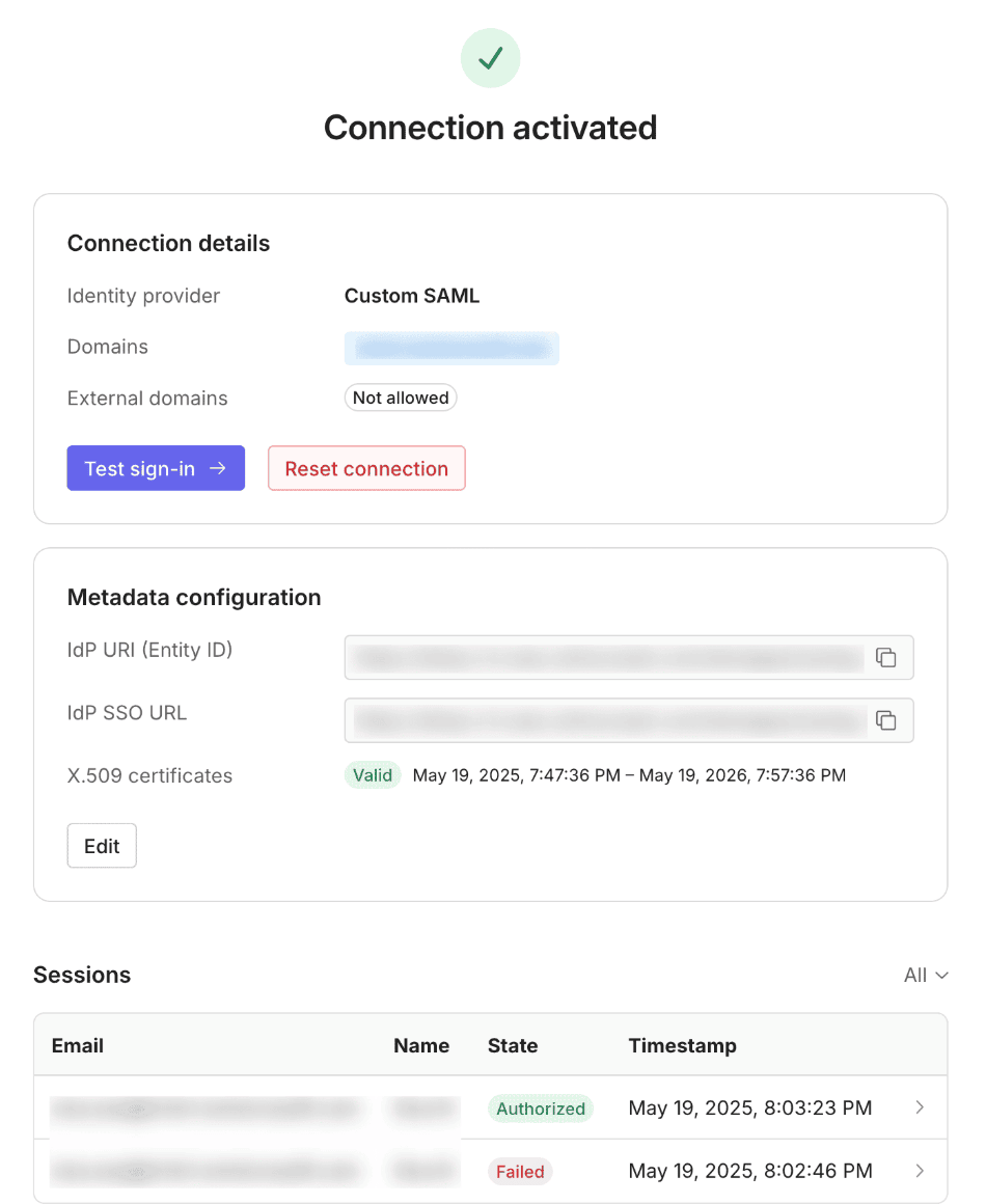 Connection successful in WorkOS