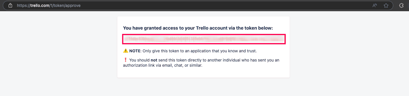 Copying Trello API token.