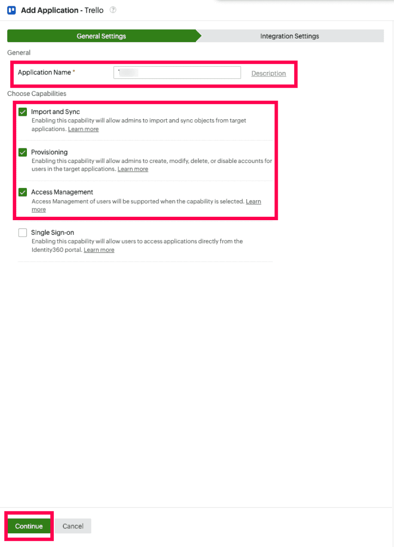 Identity360 application configuration general settings.