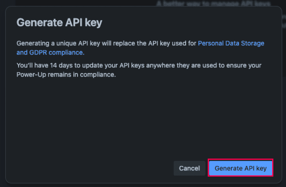 Generating a Trello API key.