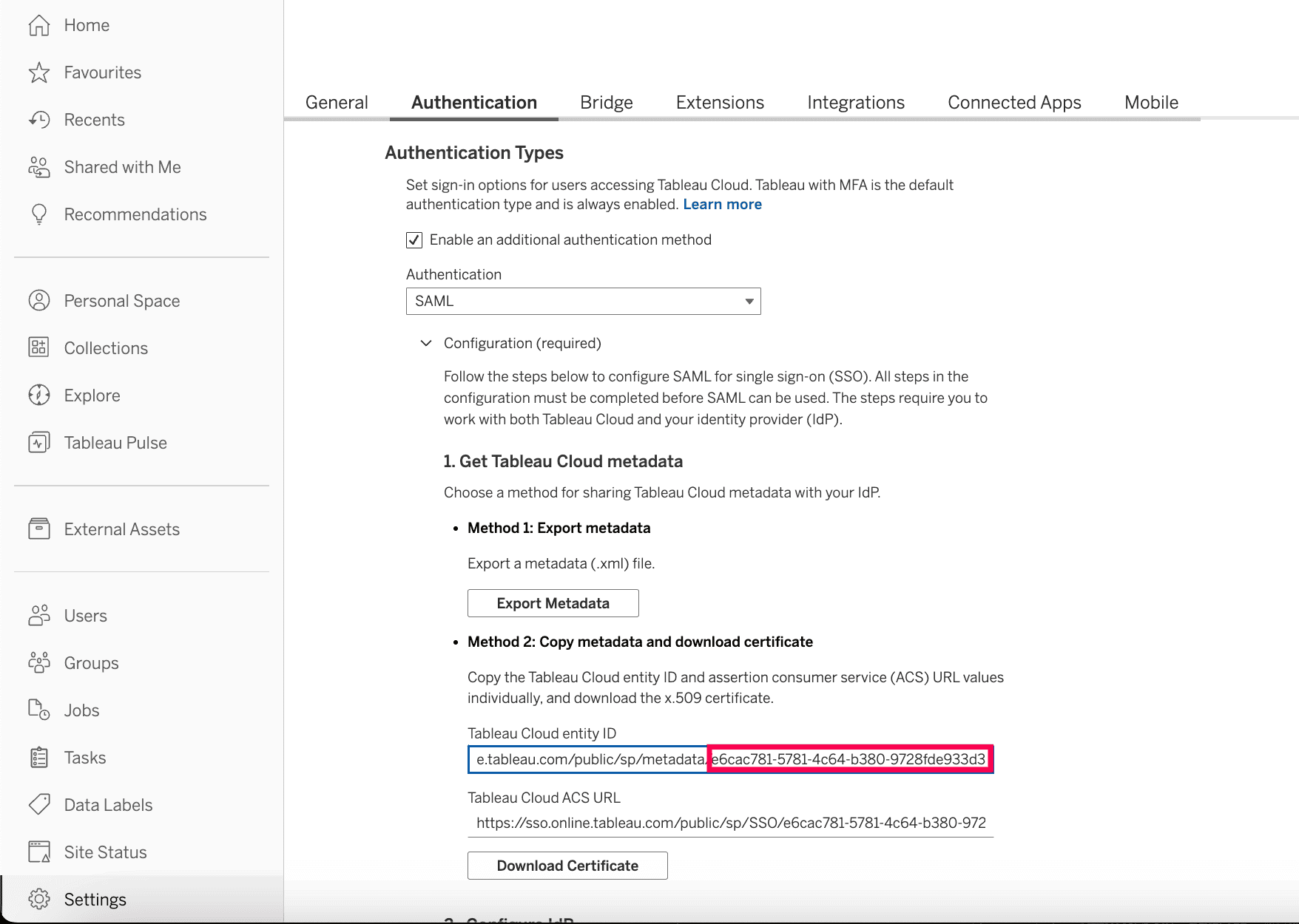 Configuring SAML SSO for TableauIdentity360