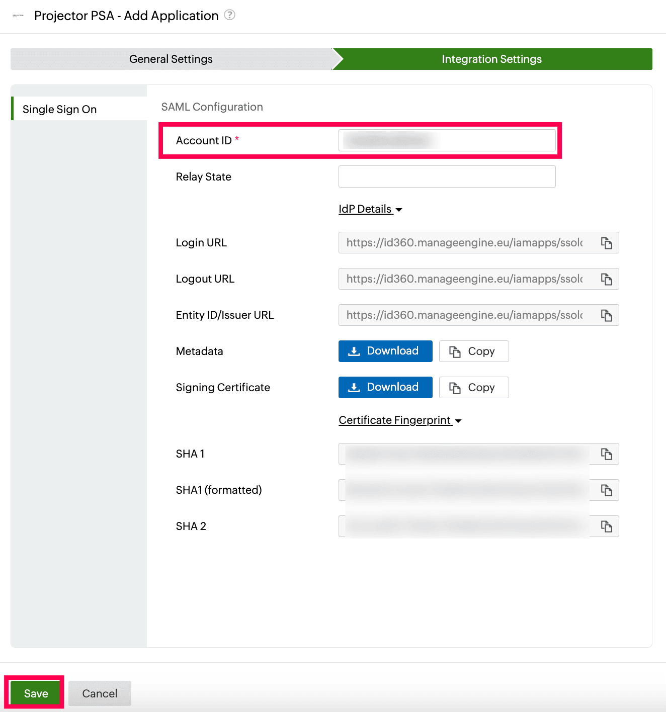 Identity360 application configuration