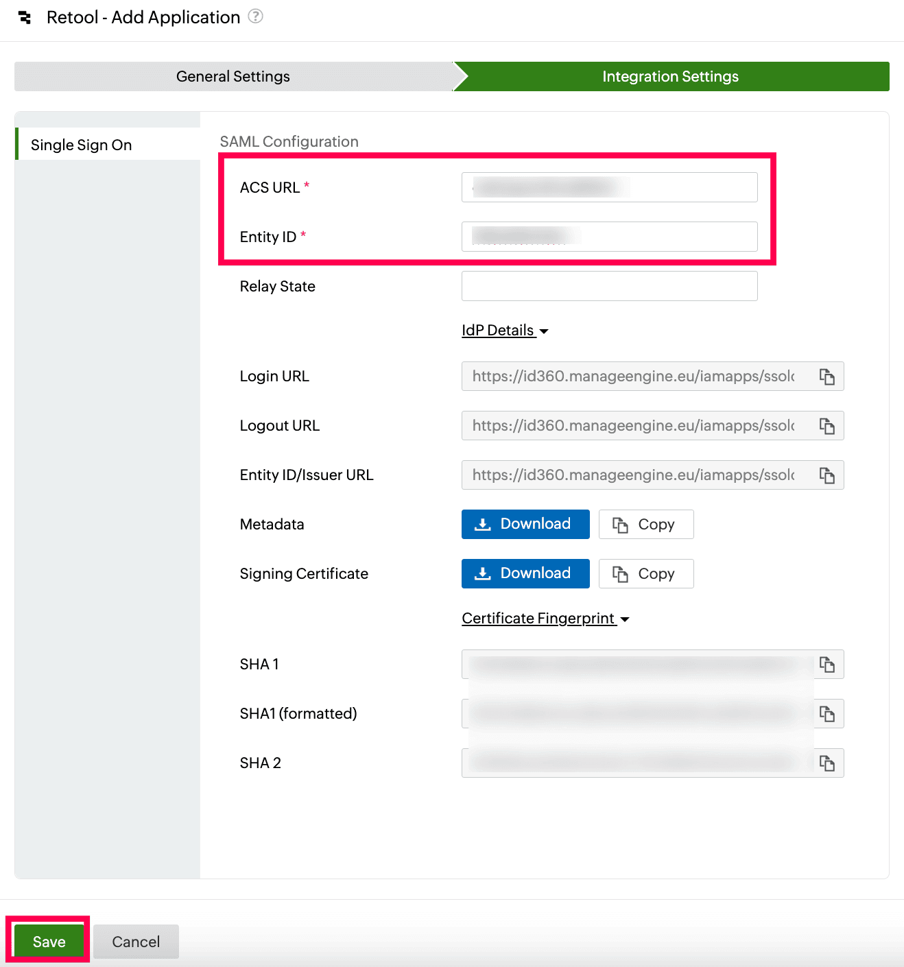 Identity360 application configuration
