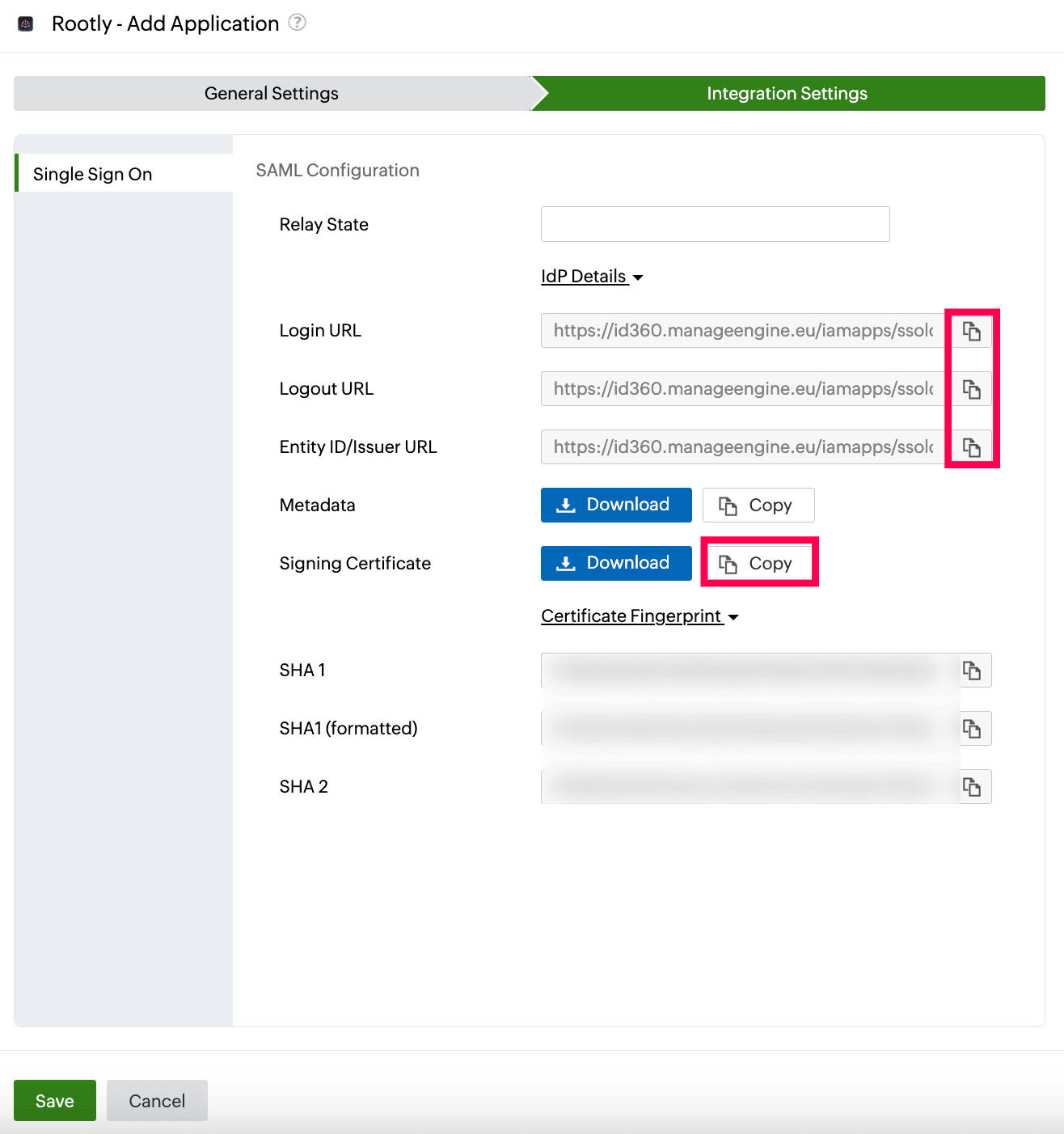 Identity360 application configuration