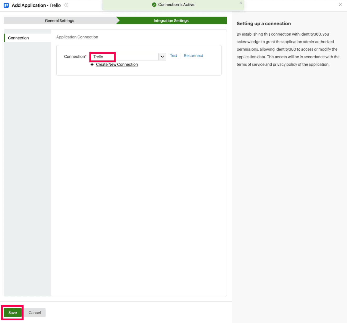 Selecting a connection for Trello.