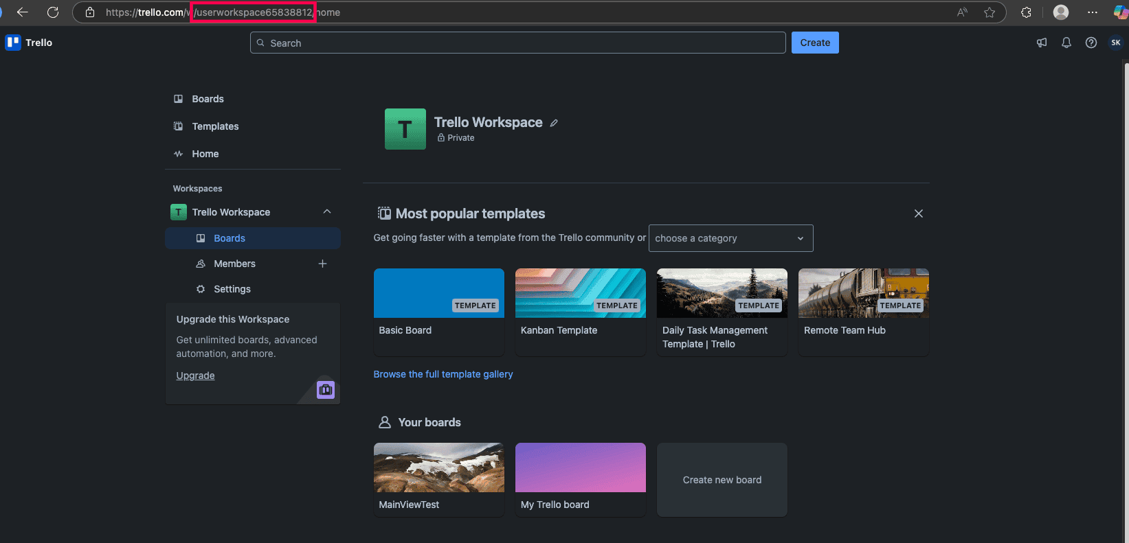 Trello portal view.
