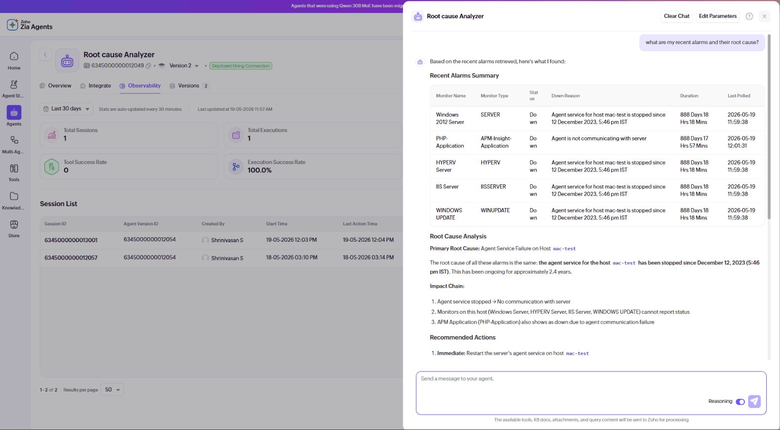 Root Cause Analysis Agent screenshot
