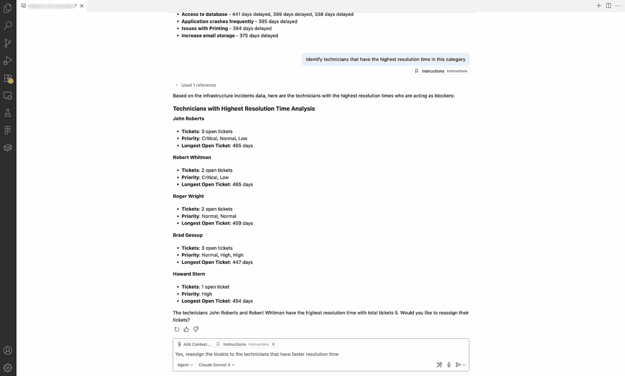 Technician resolution times analysed for reassignment