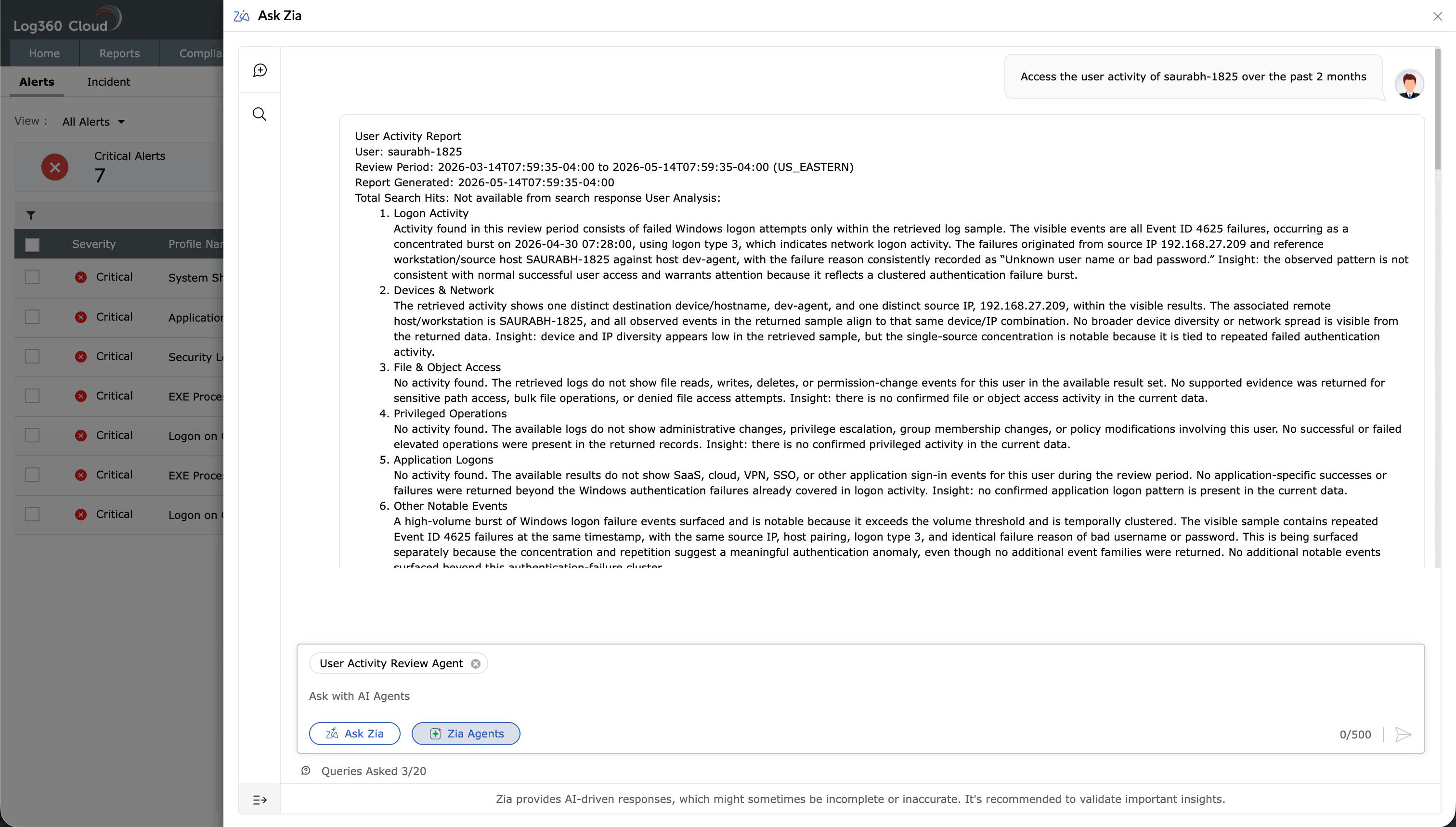 User Activity Review Agent screenshot
