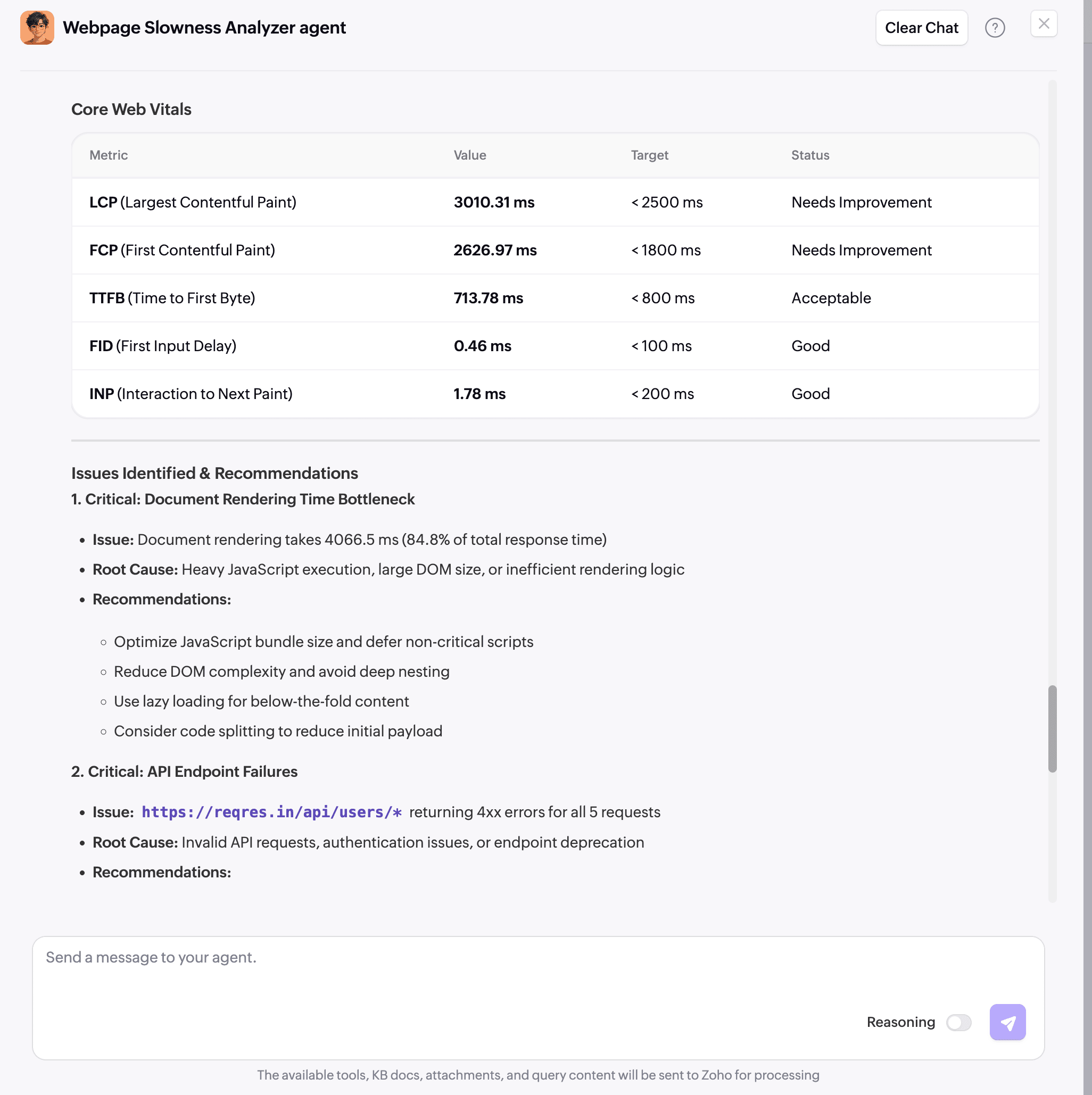 Webpage Slowness Analyzer Agent screenshot