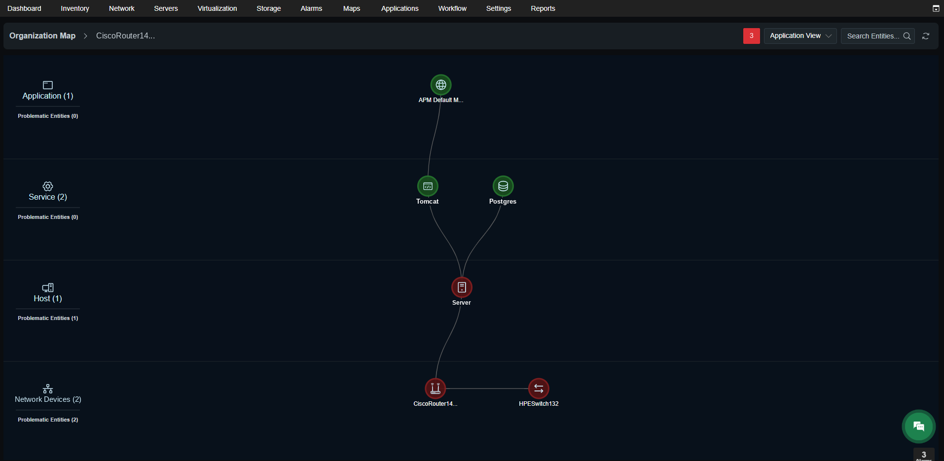 Full-stack topology dependency map