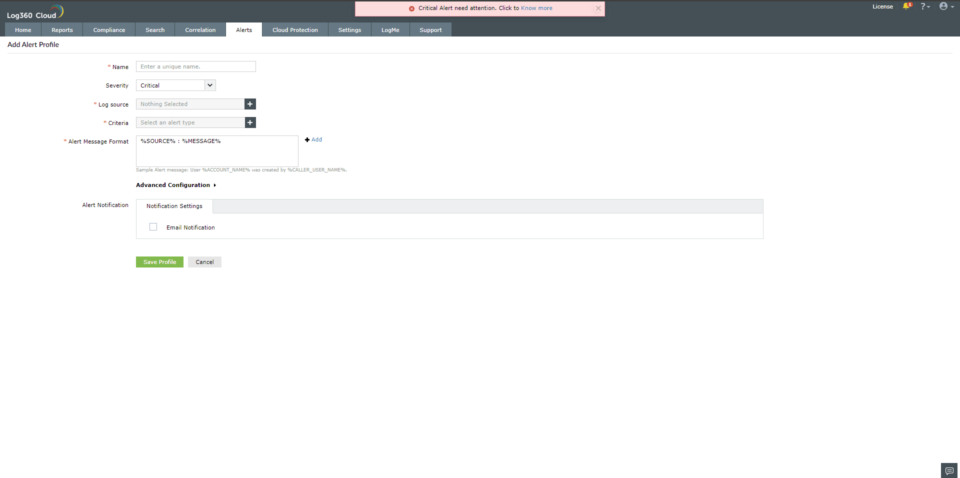 Creating Alert Profiles