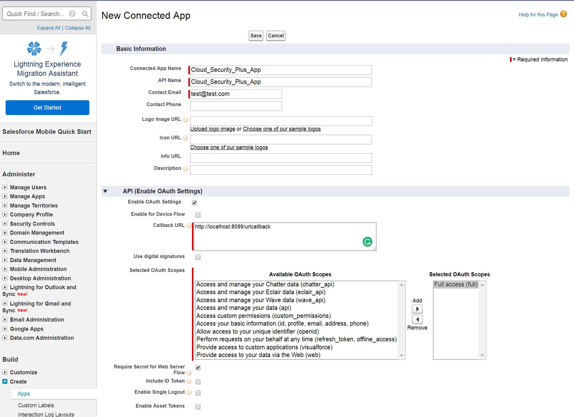 Creating a Connected App