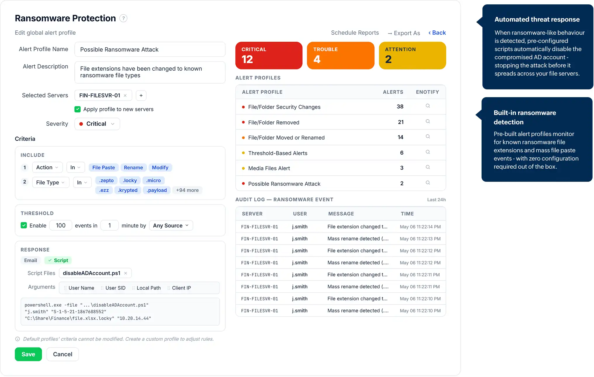 Detect rapid file modifications to identify potential ransomware activity