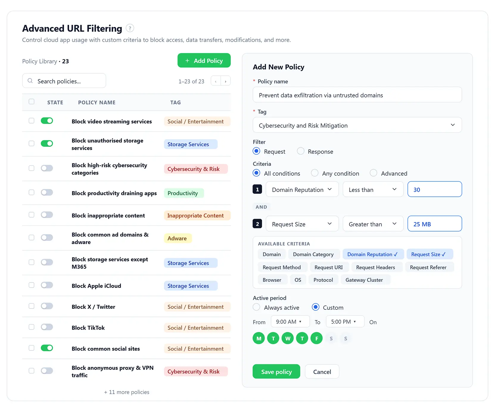 Advanced URL filtering dashboard