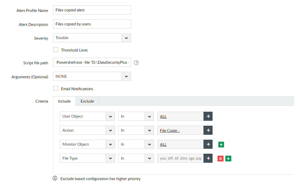 How to set alerts ManageEngine DataSecurity Plus