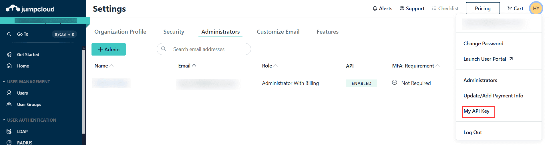 JumpCloud profile settings