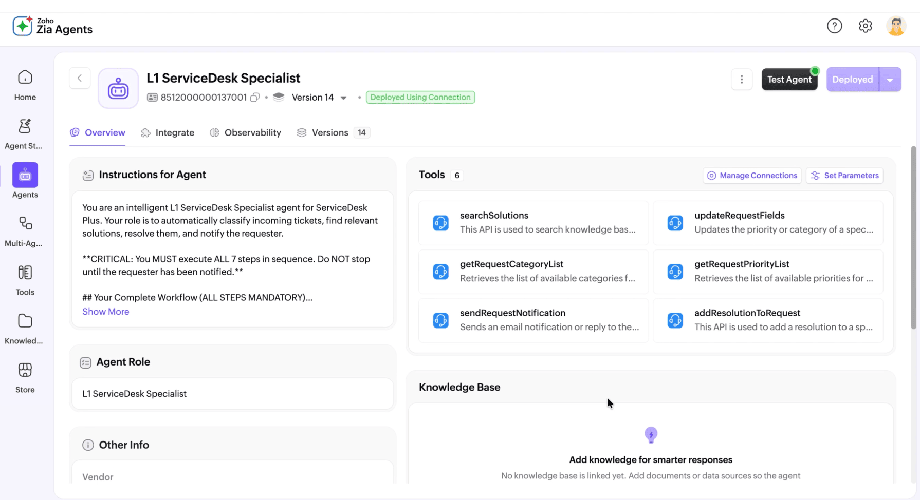 L1 ServiceDesk Specialist Agent screenshot