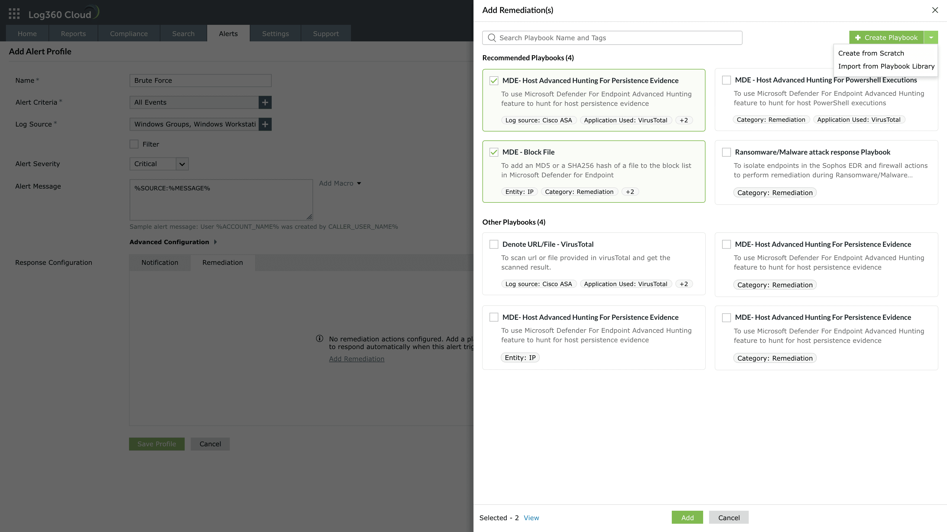 Playbook remediations configuration