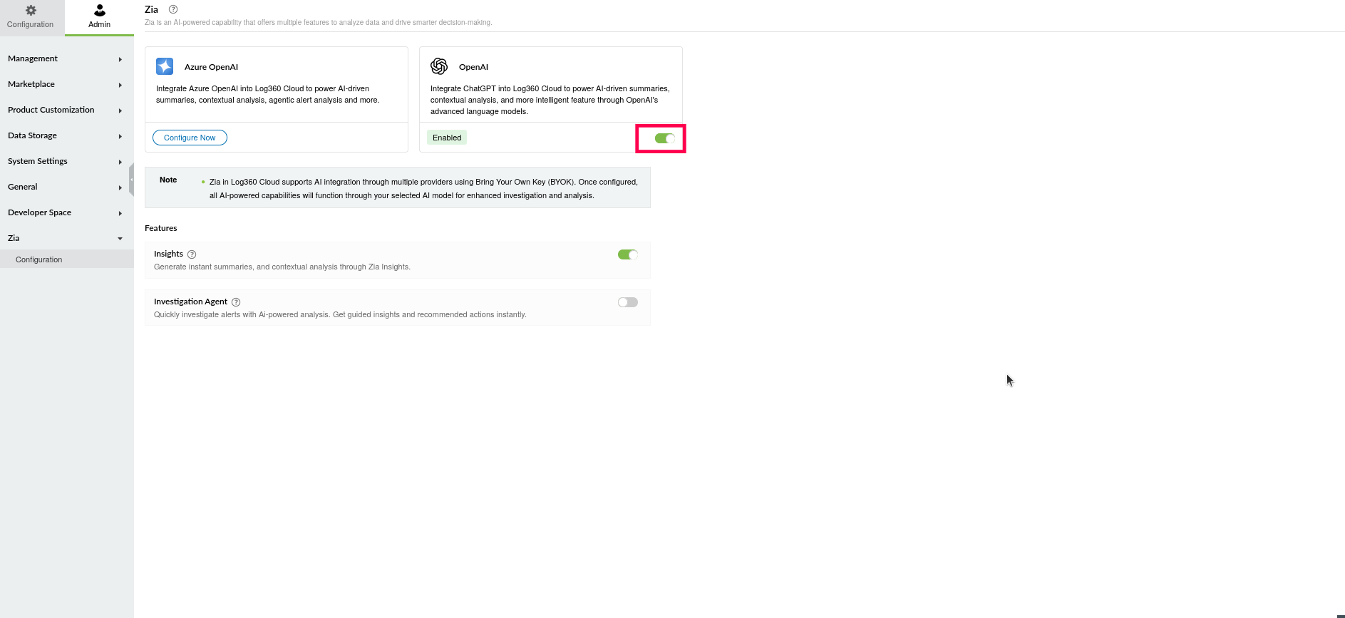 Configuring Azure OpenAI in ManageEngine Log360 Cloud