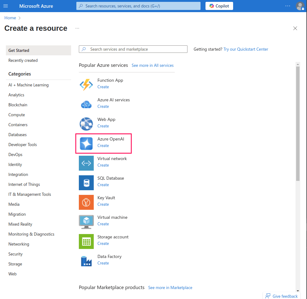 Creating a resource in Microsoft Azure