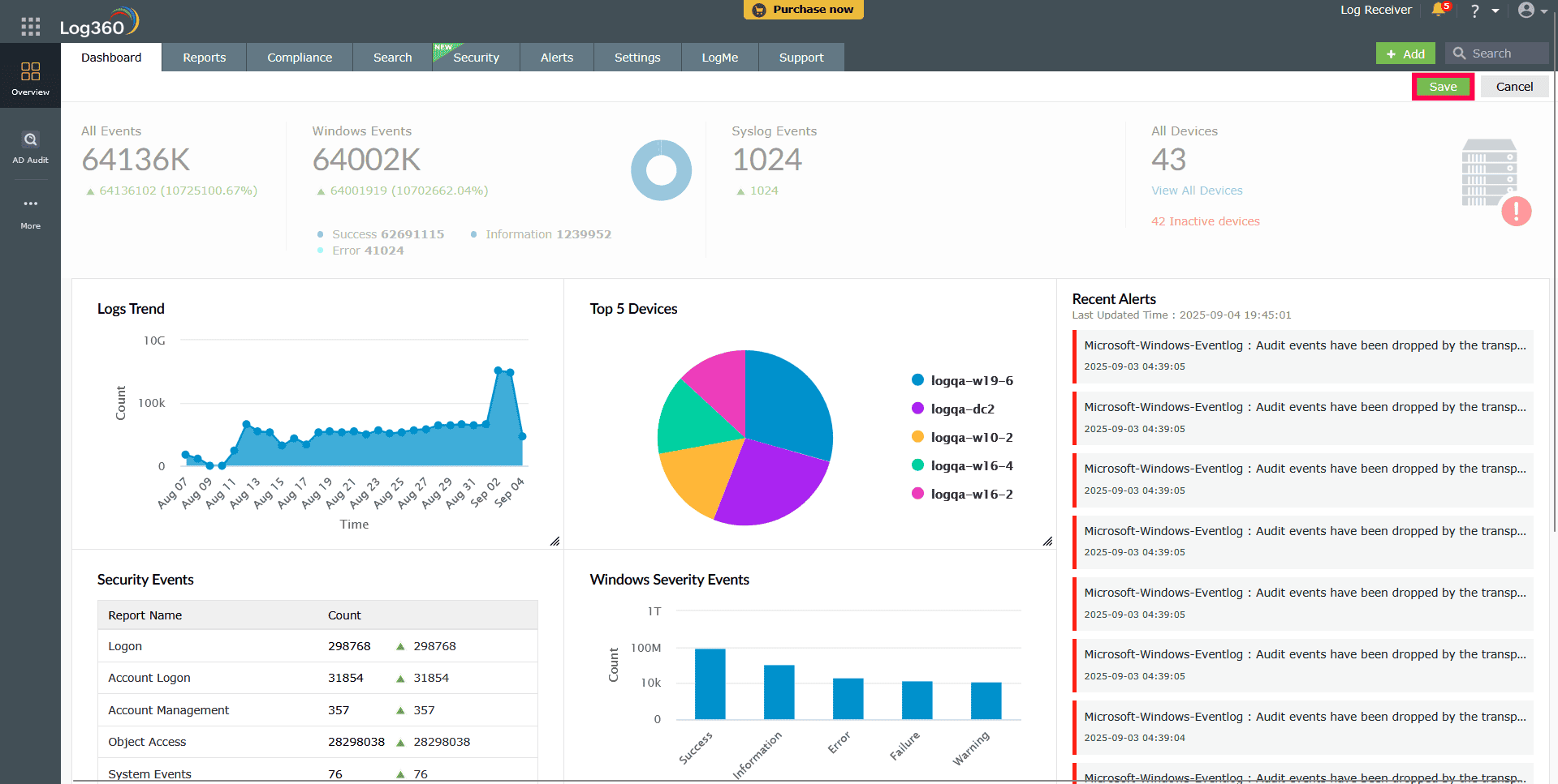 Saving changes to the dashboard