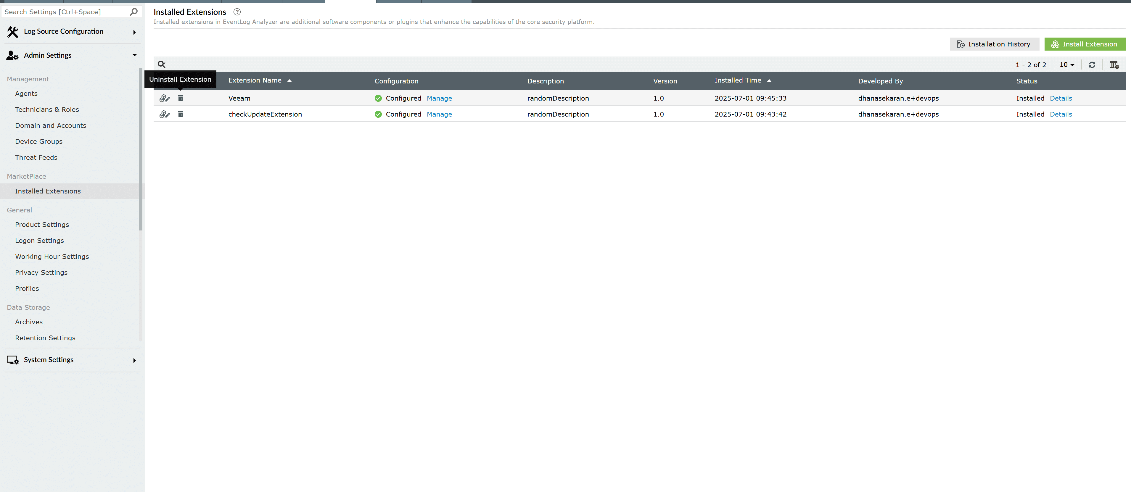 Uninstall Extensions