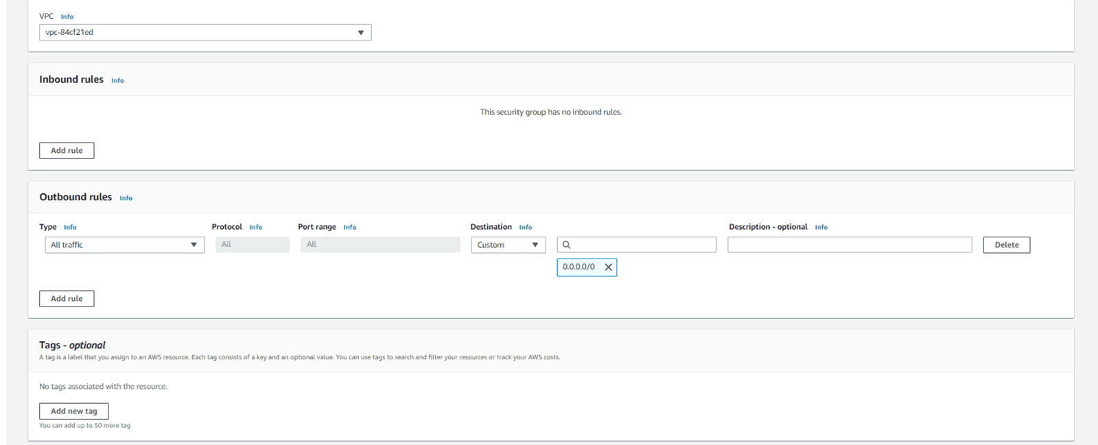 How to create a security group using the AWS Management Console?