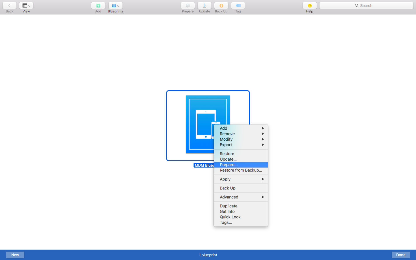 Preparing the Blueprint on Apple Configurator 2