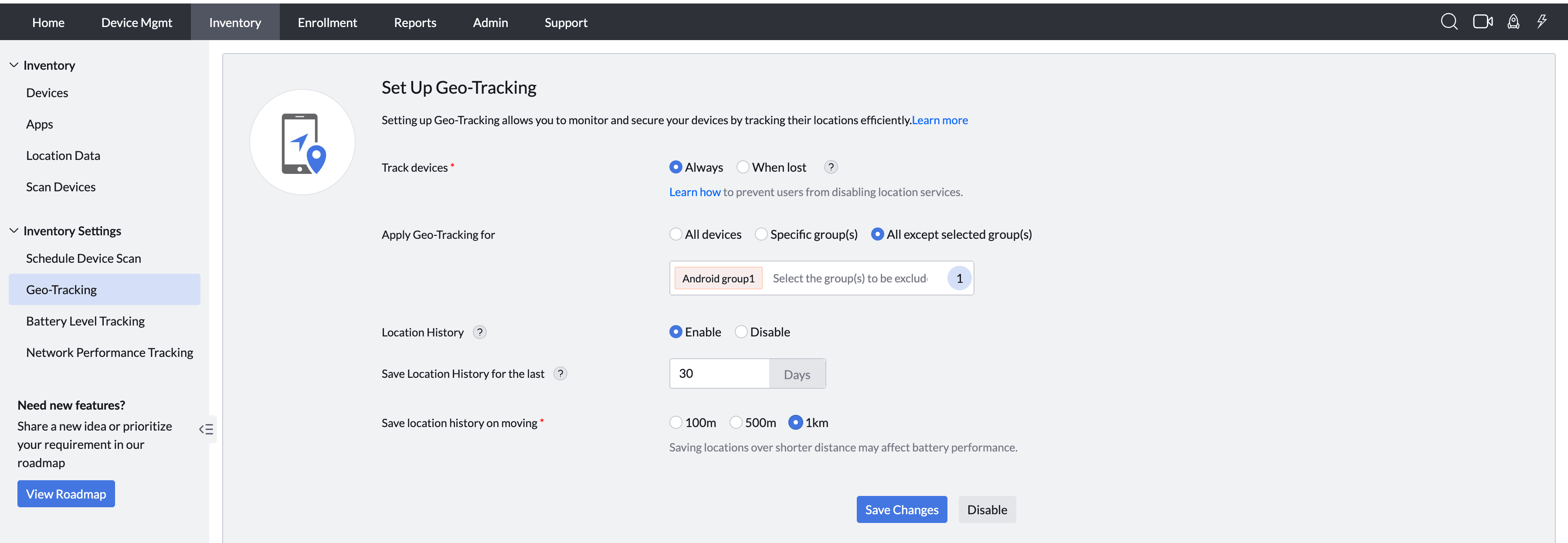 Geo Tracking All except Selected Groups