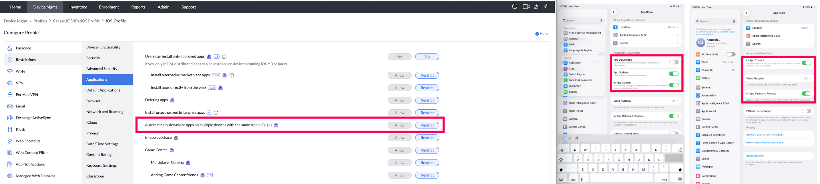Automatically download apps on multiple devices with same Apple ID