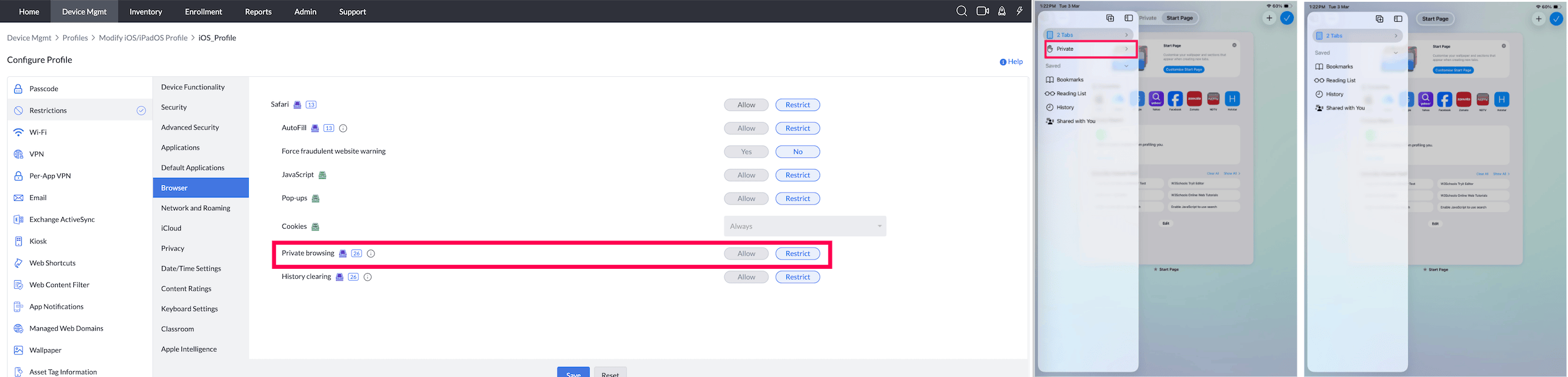 Private Browsing: