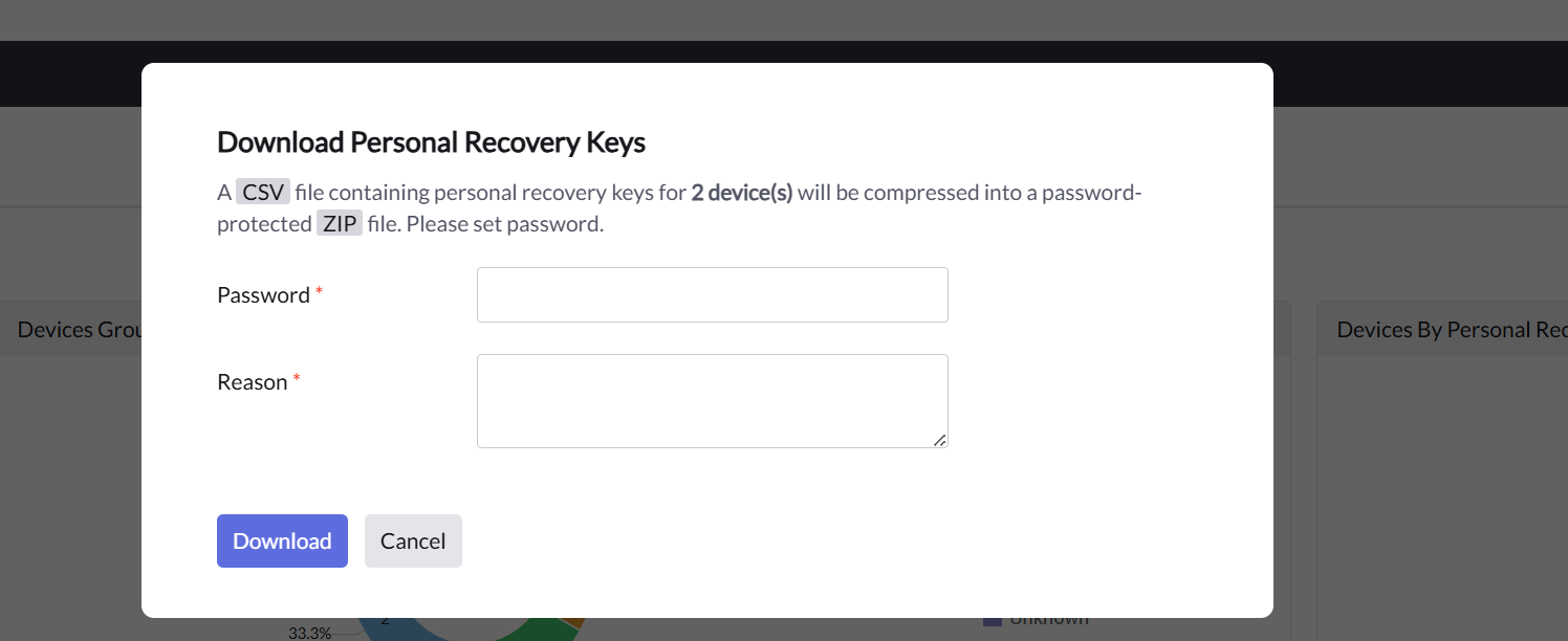 Export Recovery Keys Popup