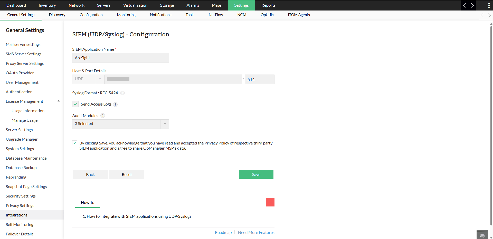 OpManager -ArcSight
