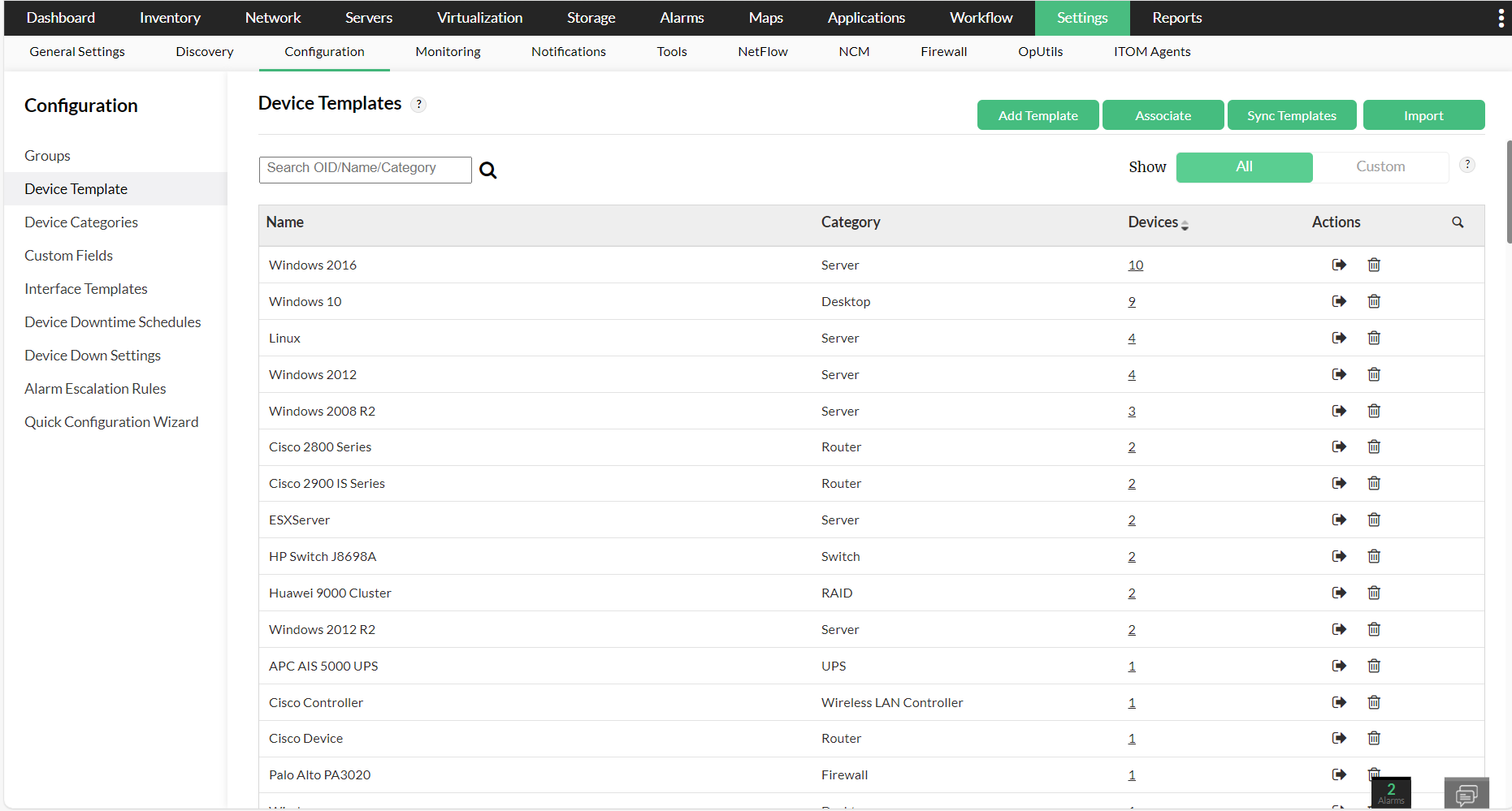 Associating CLI monitors from device template page in OpManager