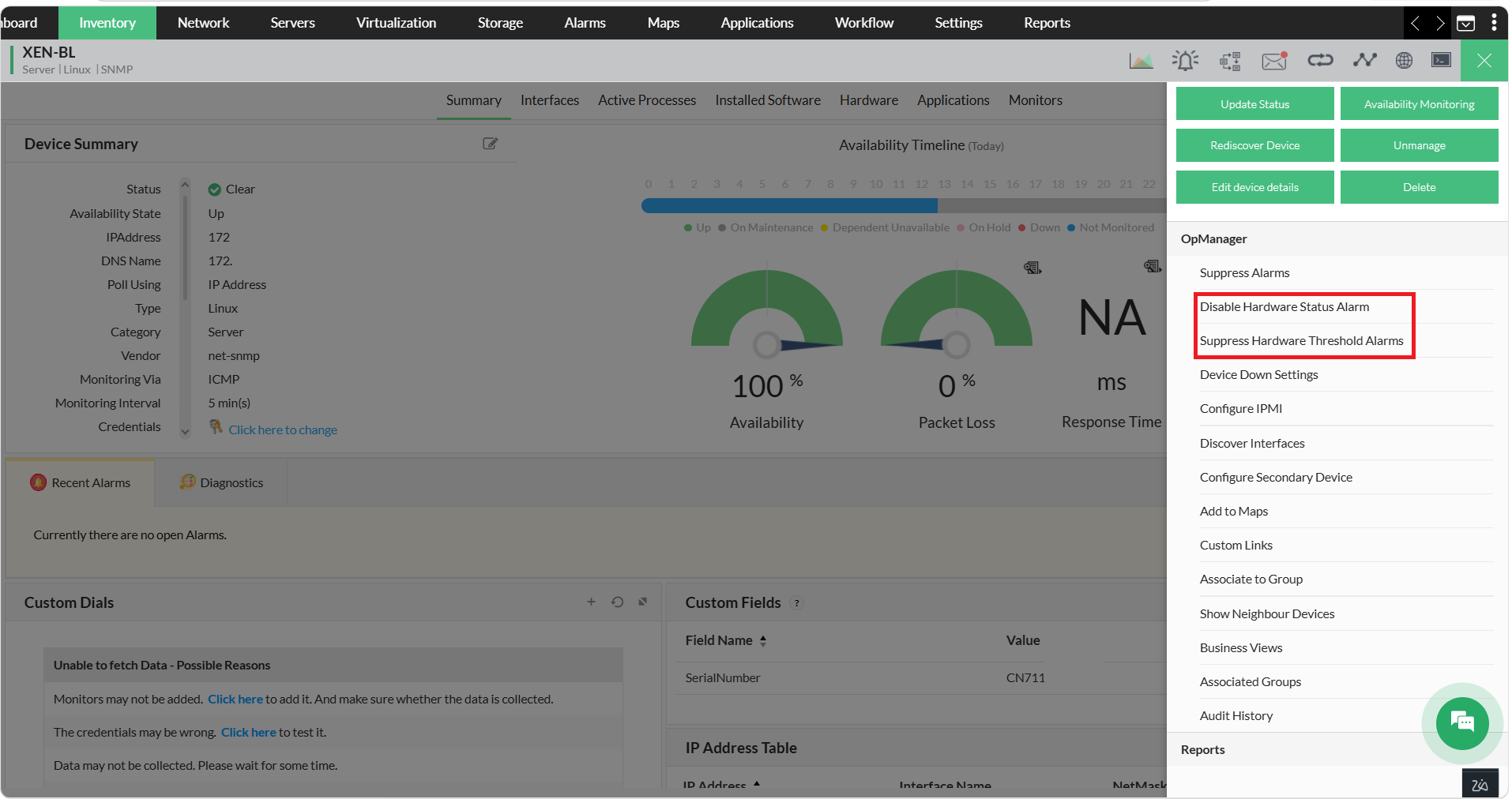 Suppress alarms in OpManager Suppress alarms in OpManager
