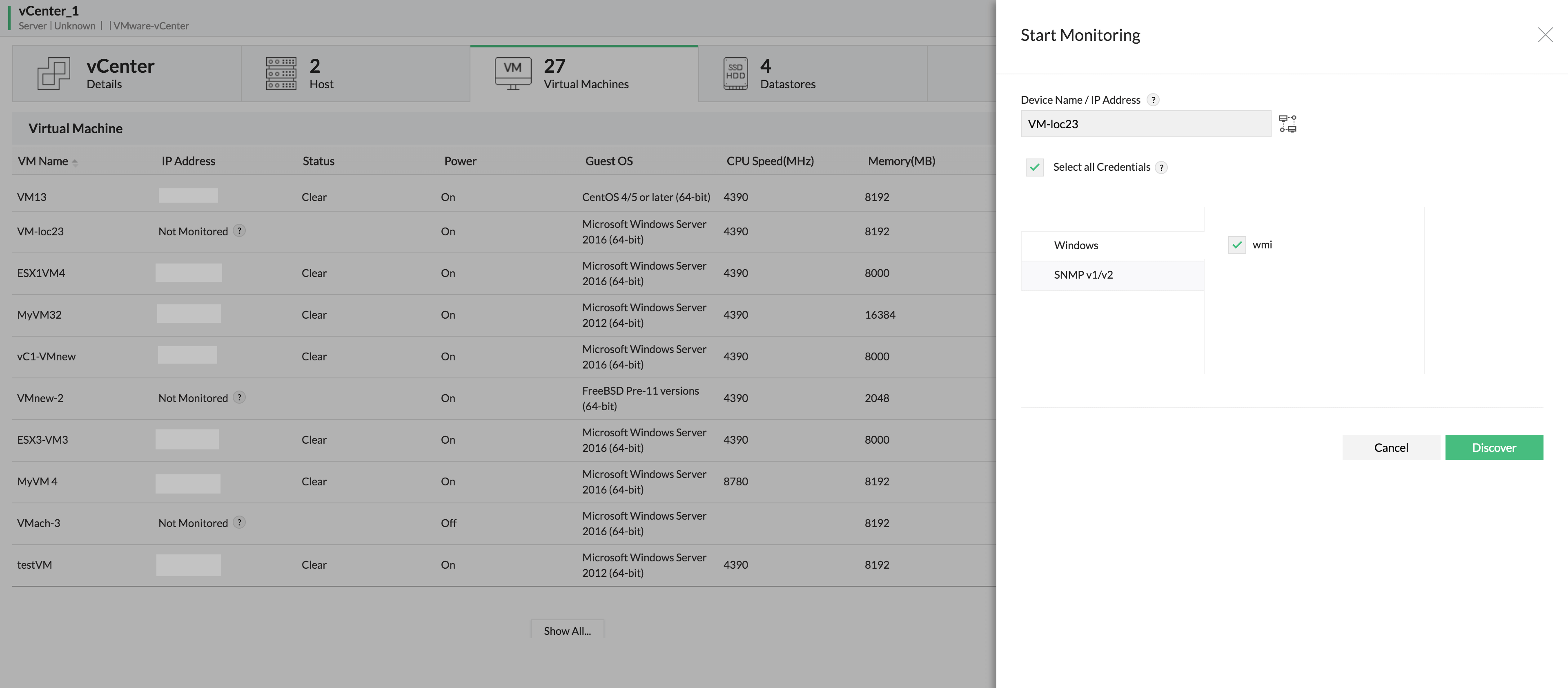 VMware ESX/ ESXi servers discovery in OpManager: vmware ip address configuration