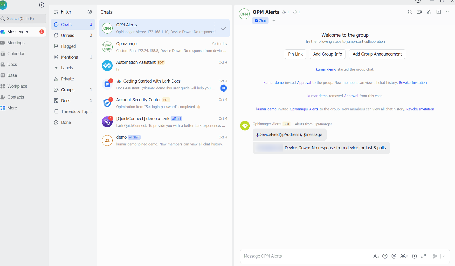 Alerts in lark lark-alerts