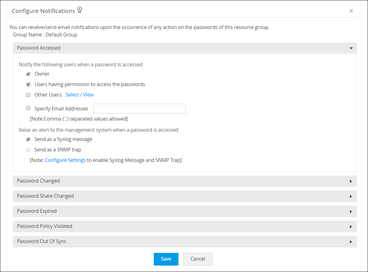 Configuring  syslog event notifications in PAM360