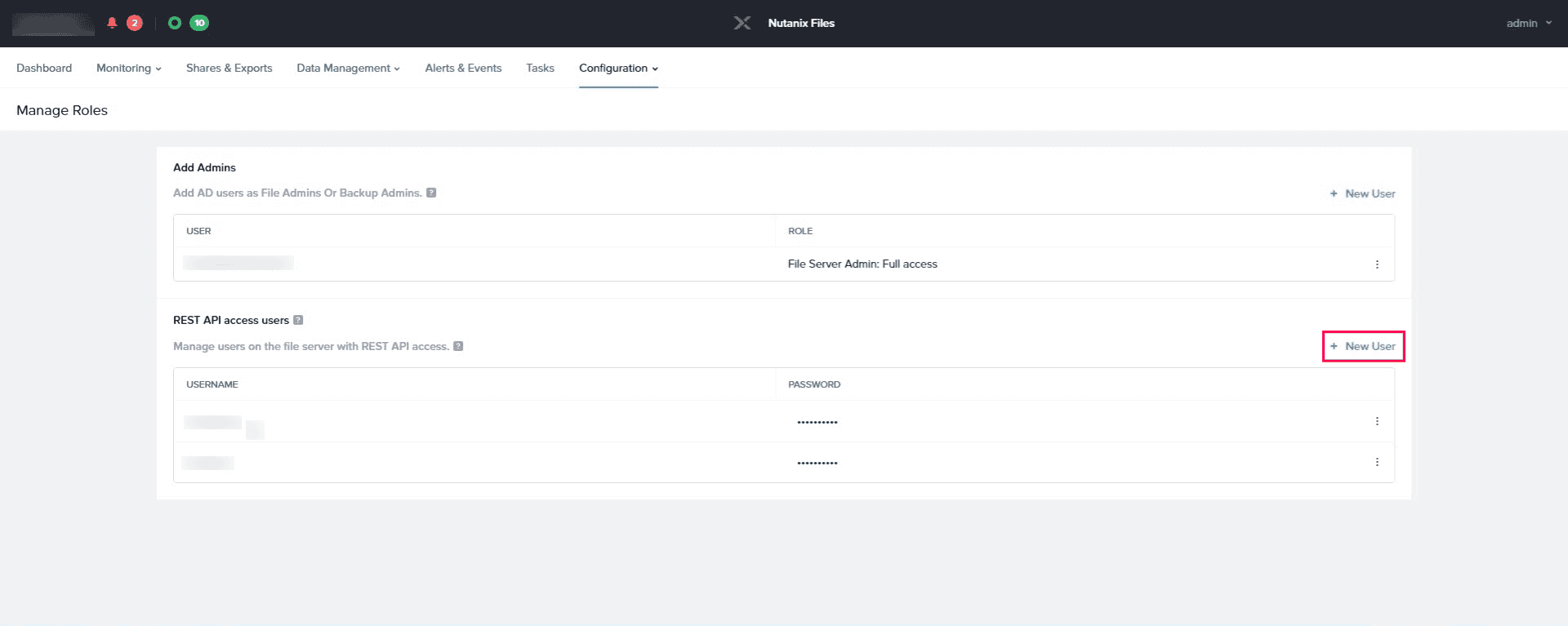 Create a new user account to access Nutanix REST API
