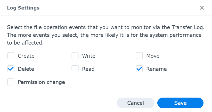 Log (auditing) settings