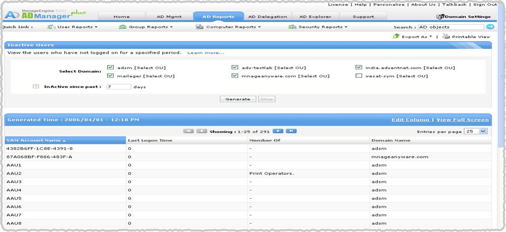 ADManager Plus product screenshot