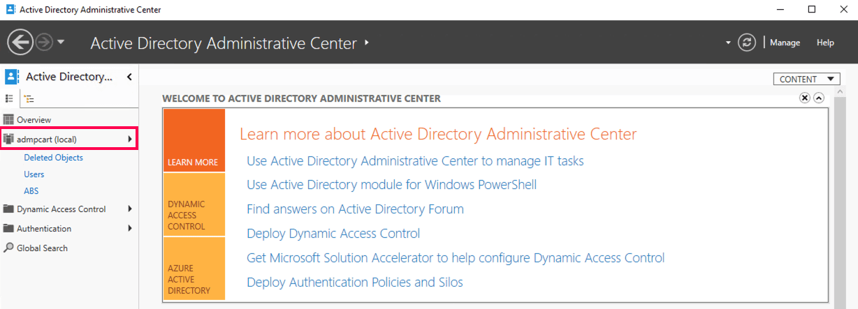 Changing domains in Active Directory Administrative Center